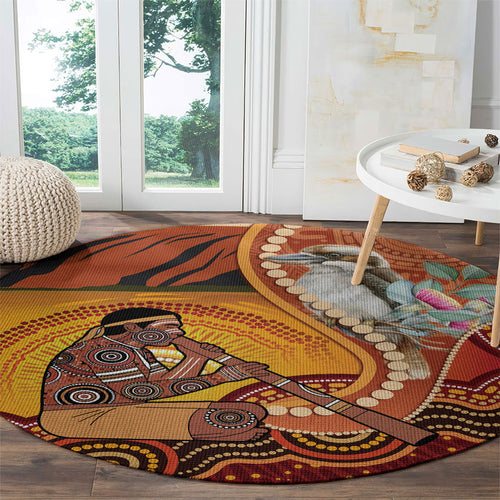 Australia Didgeridoo Round Carpet Aussie Kookaburra Indigenous Dot Art