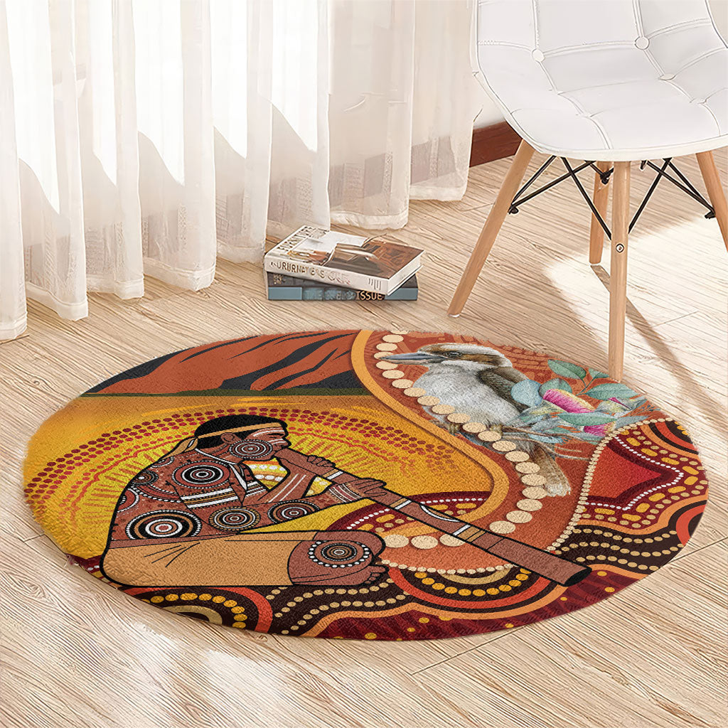 Australia Didgeridoo Round Carpet Aussie Kookaburra Indigenous Dot Art