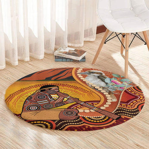 Australia Didgeridoo Round Carpet Aussie Kookaburra Indigenous Dot Art