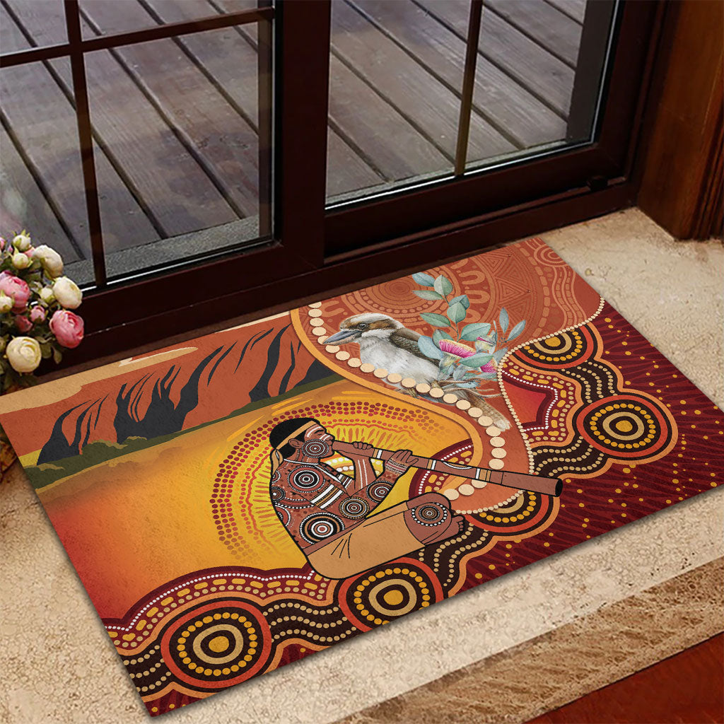 Australia Didgeridoo Rubber Doormat Aussie Kookaburra Indigenous Dot Art