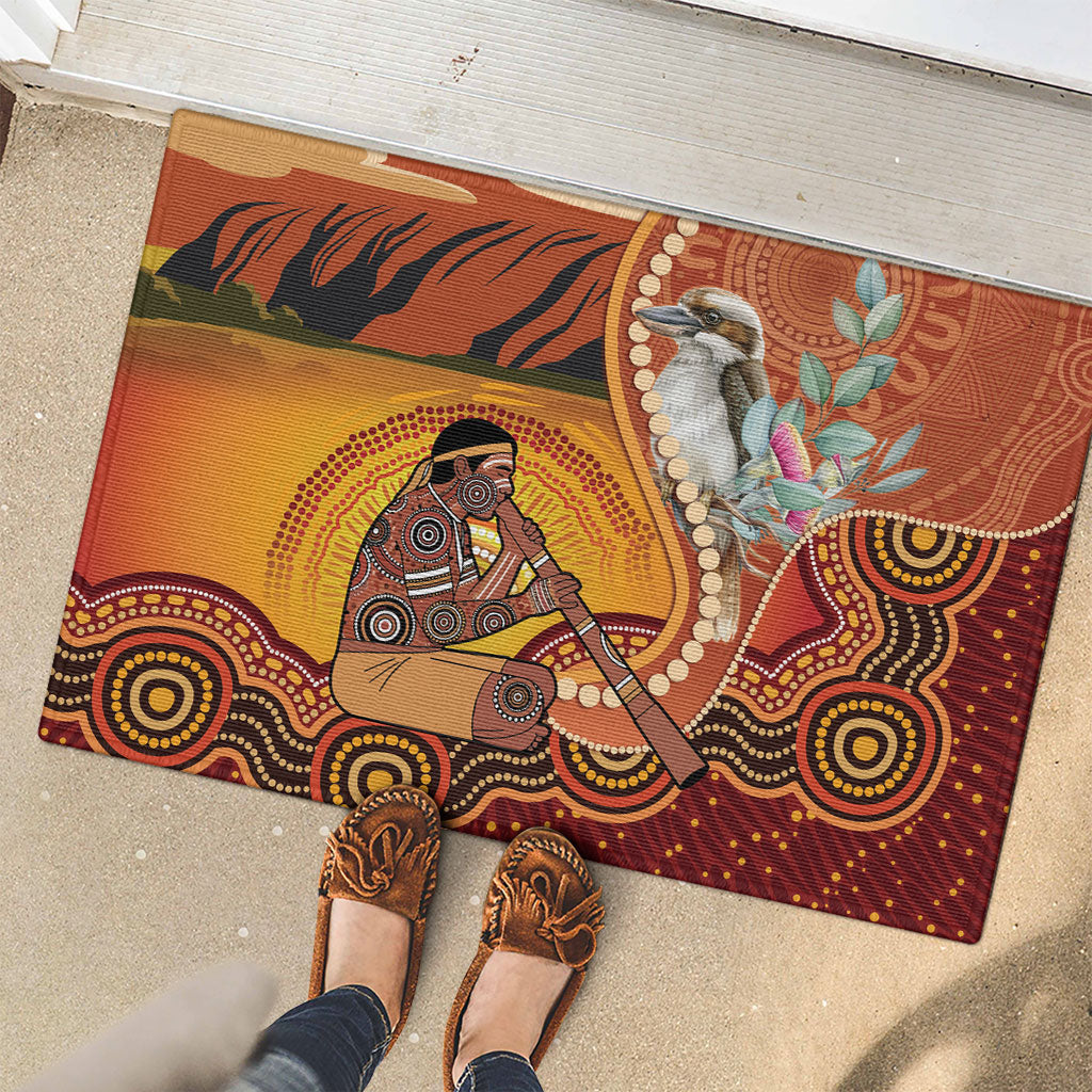 Australia Didgeridoo Rubber Doormat Aussie Kookaburra Indigenous Dot Art