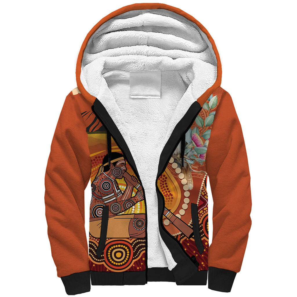 Australia Didgeridoo Sherpa Hoodie Aussie Kookaburra Indigenous Dot Art