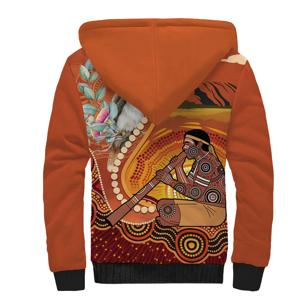 Australia Didgeridoo Sherpa Hoodie Aussie Kookaburra Indigenous Dot Art