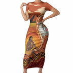 Australia Didgeridoo Short Sleeve Bodycon Dress Aussie Kookaburra Indigenous Dot Art