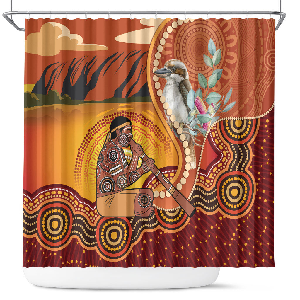 Australia Didgeridoo Shower Curtain Aussie Kookaburra Indigenous Dot Art