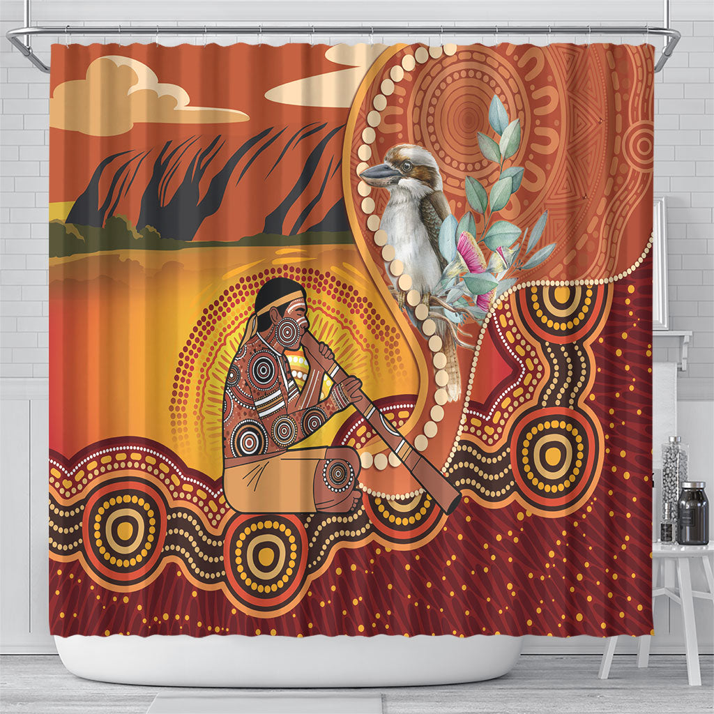 Australia Didgeridoo Shower Curtain Aussie Kookaburra Indigenous Dot Art