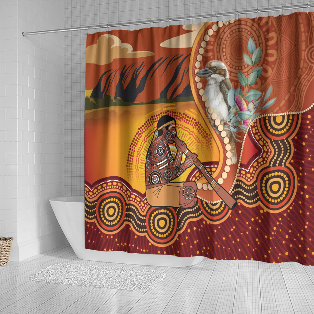 Australia Didgeridoo Shower Curtain Aussie Kookaburra Indigenous Dot Art