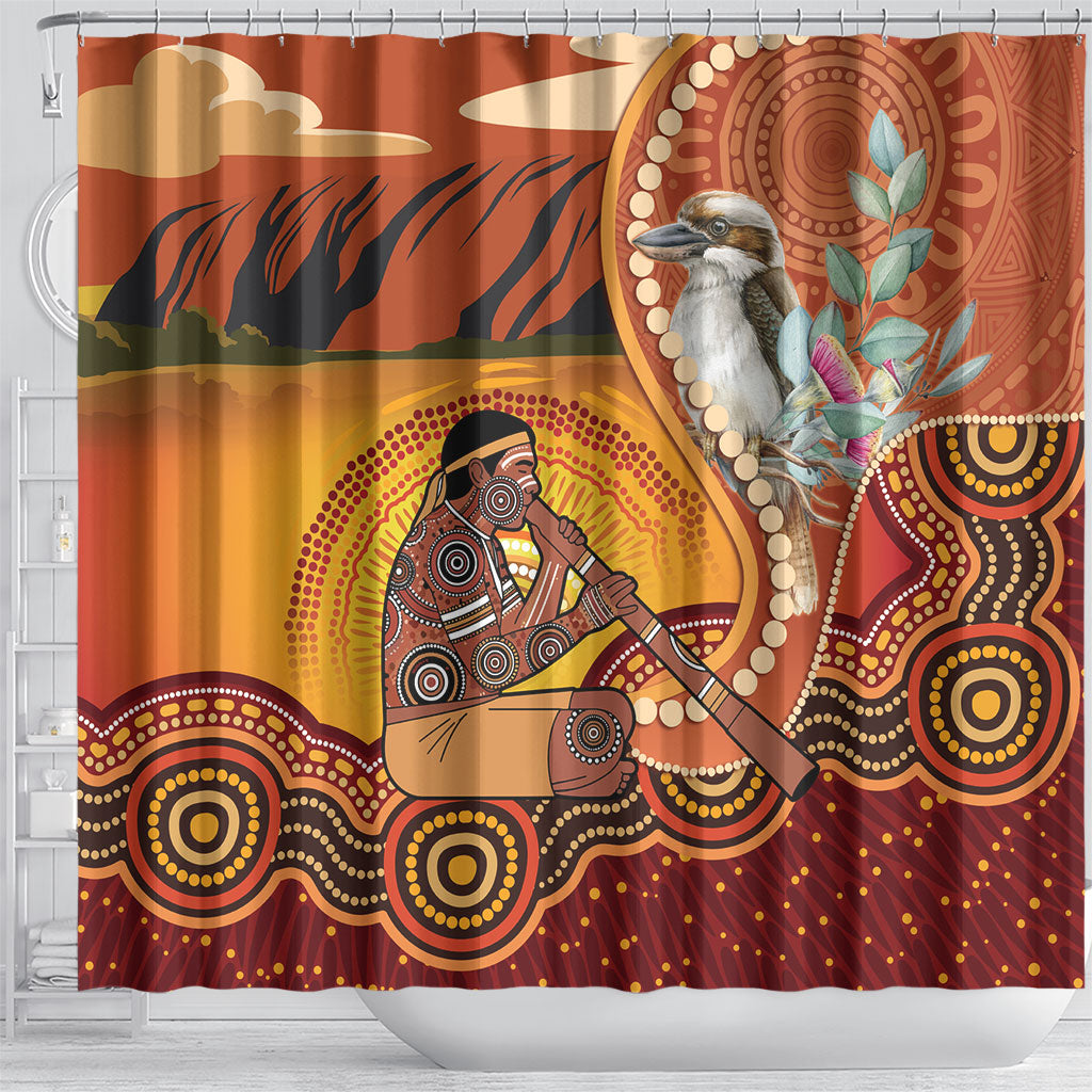Australia Didgeridoo Shower Curtain Aussie Kookaburra Indigenous Dot Art