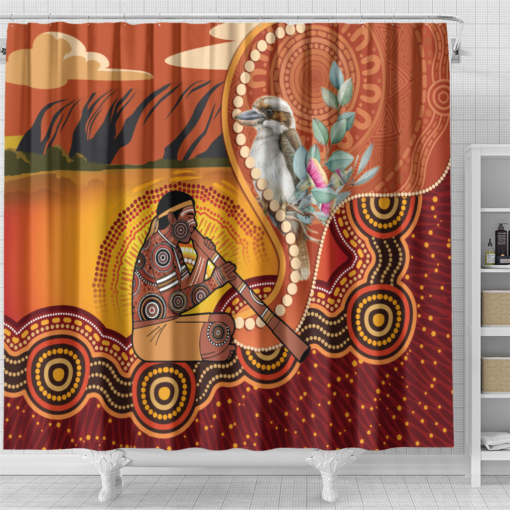 Australia Didgeridoo Shower Curtain Aussie Kookaburra Indigenous Dot Art