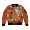 Australia Didgeridoo Sleeve Zip Bomber Jacket Aussie Kookaburra Indigenous Dot Art
