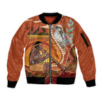 Australia Didgeridoo Sleeve Zip Bomber Jacket Aussie Kookaburra Indigenous Dot Art