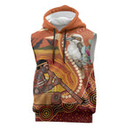 Australia Didgeridoo Sleeveless Hoodie Aussie Kookaburra Indigenous Dot Art