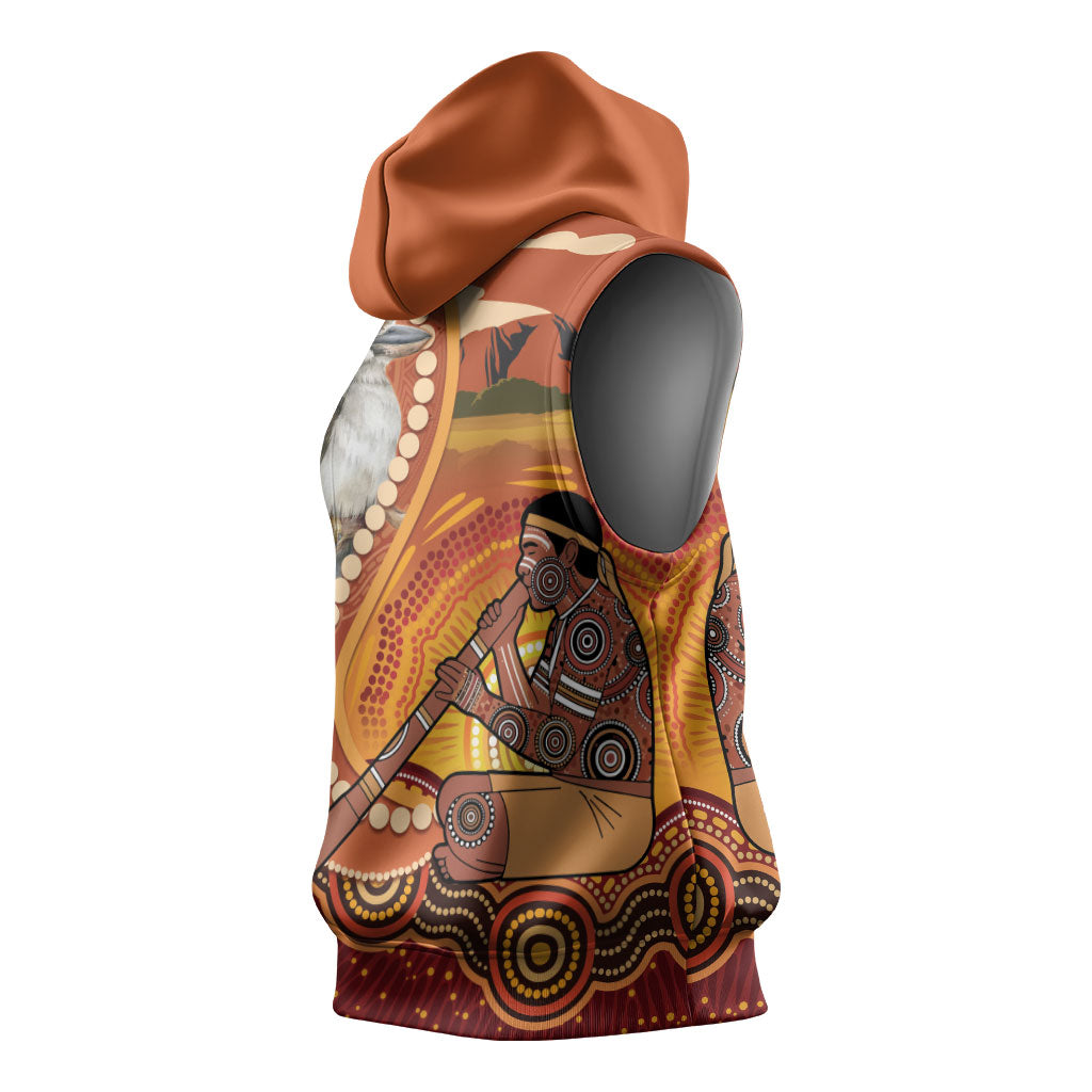 Australia Didgeridoo Sleeveless Hoodie Aussie Kookaburra Indigenous Dot Art