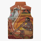 Australia Didgeridoo Sleeveless Puffer Jacket Aussie Kookaburra Indigenous Dot Art