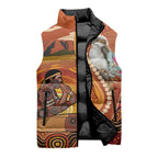 Australia Didgeridoo Sleeveless Puffer Jacket Aussie Kookaburra Indigenous Dot Art