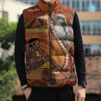 Australia Didgeridoo Sleeveless Puffer Jacket Aussie Kookaburra Indigenous Dot Art