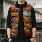 Australia Didgeridoo Sleeveless Puffer Jacket Aussie Kookaburra Indigenous Dot Art
