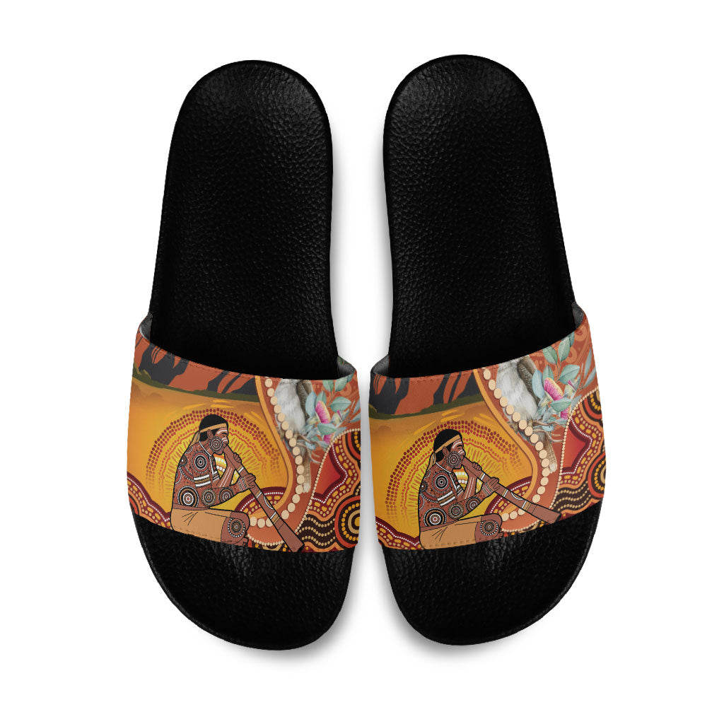 Australia Didgeridoo Slide Sandals Aussie Kookaburra Indigenous Dot Art