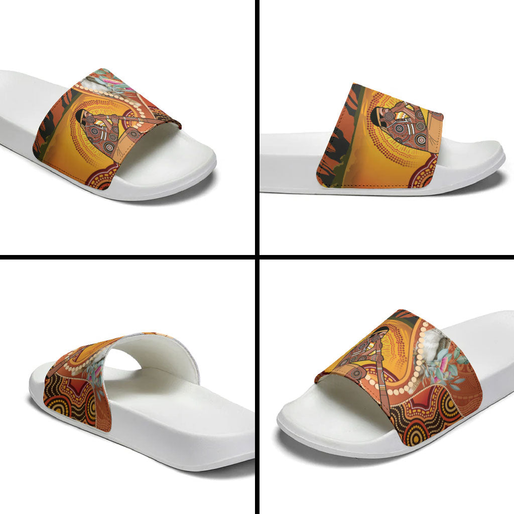 Australia Didgeridoo Slide Sandals Aussie Kookaburra Indigenous Dot Art