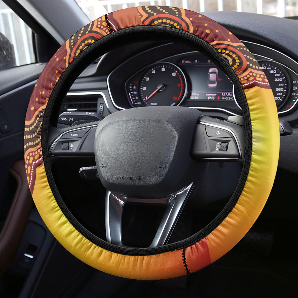 Australia Didgeridoo Steering Wheel Cover Aussie Kookaburra Indigenous Dot Art