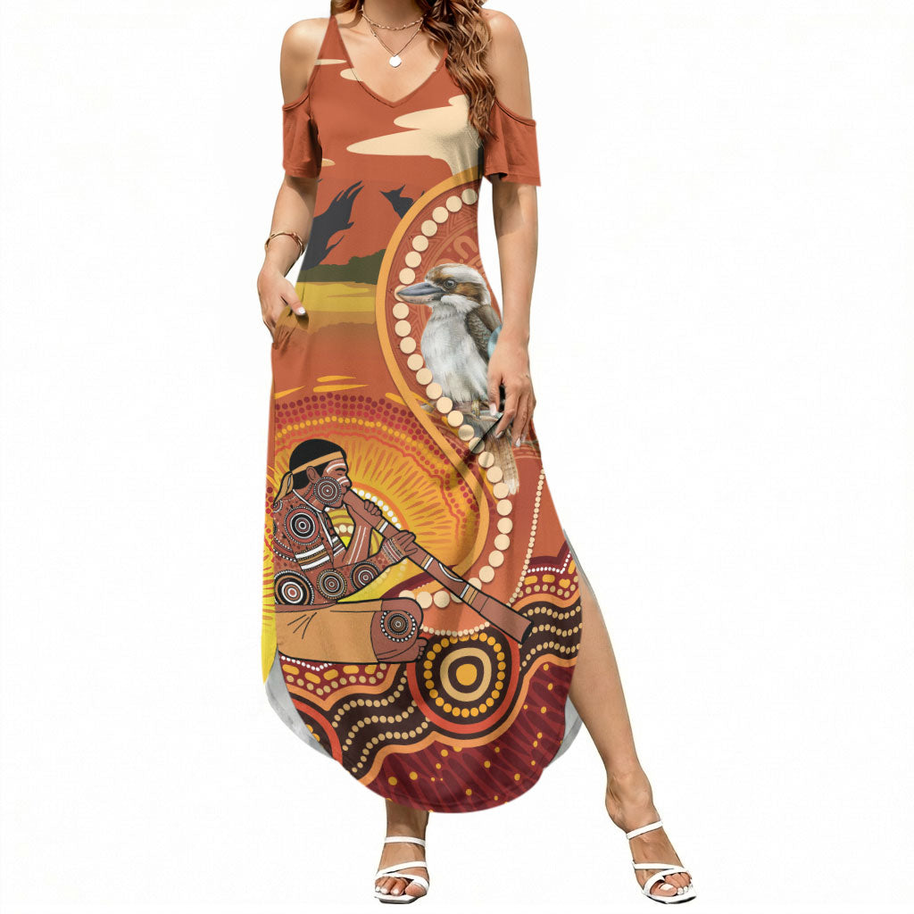 Australia Didgeridoo Summer Maxi Dress Aussie Kookaburra Indigenous Dot Art