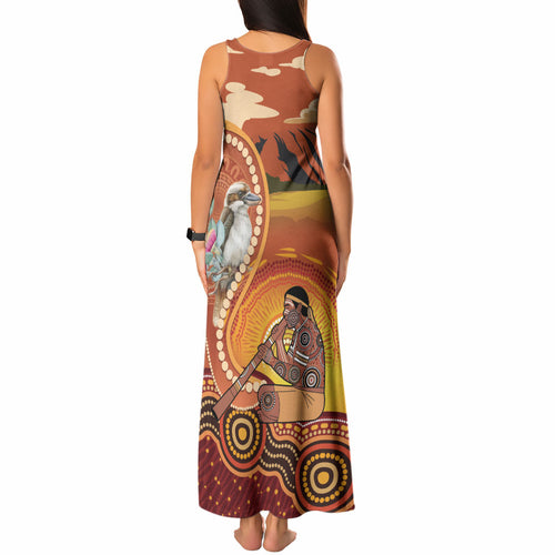 Australia Didgeridoo Tank Maxi Dress Aussie Kookaburra Indigenous Dot Art