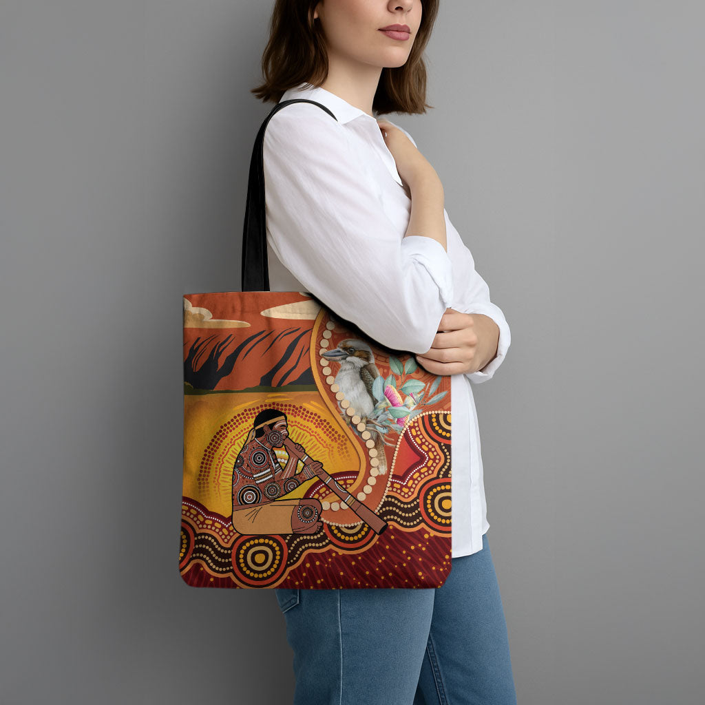 Australia Didgeridoo Tote Bag Aussie Kookaburra Indigenous Dot Art