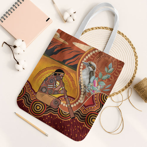 Australia Didgeridoo Tote Bag Aussie Kookaburra Indigenous Dot Art