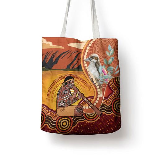 Australia Didgeridoo Tote Bag Aussie Kookaburra Indigenous Dot Art