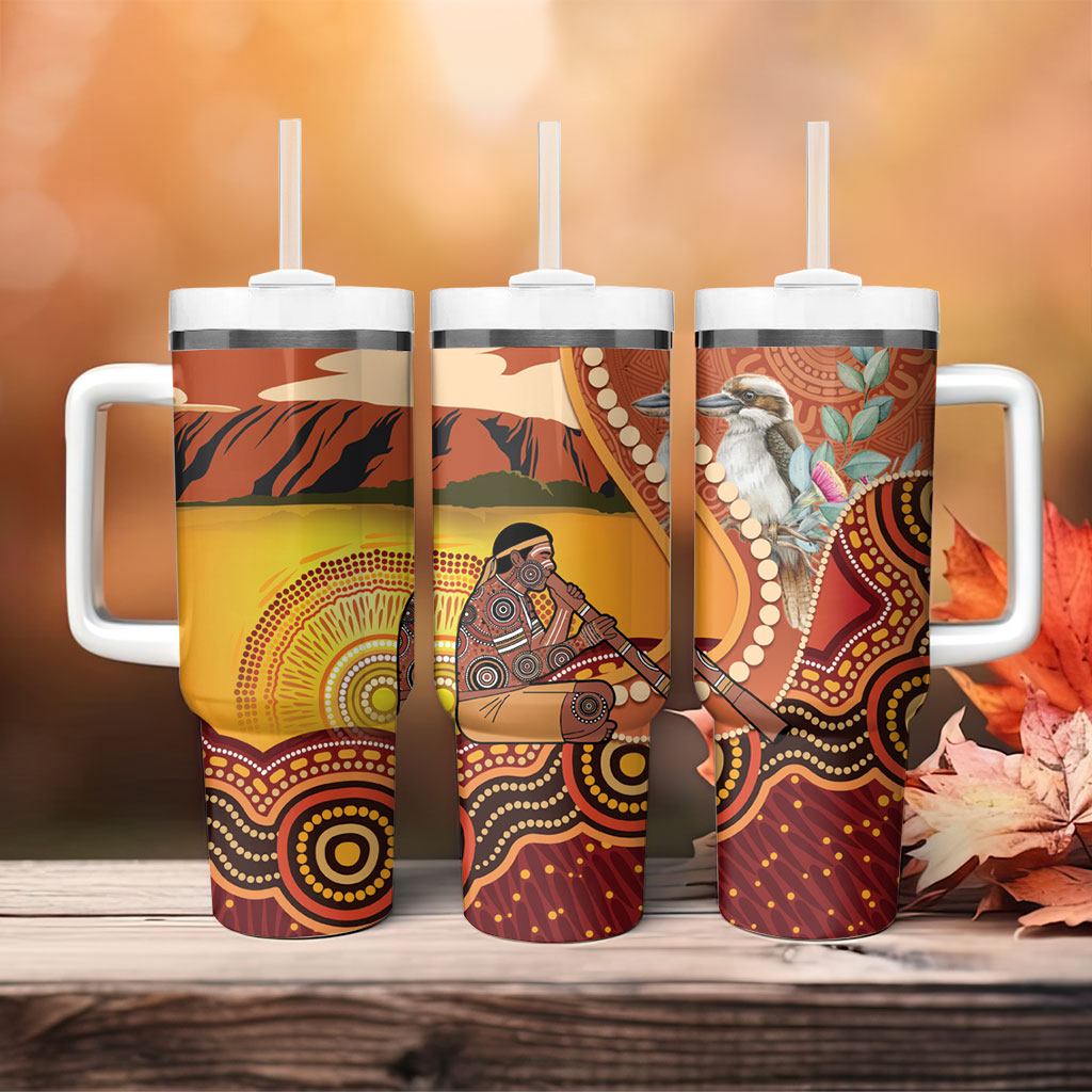Australia Didgeridoo Tumbler With Handle Aussie Kookaburra Indigenous Dot Art
