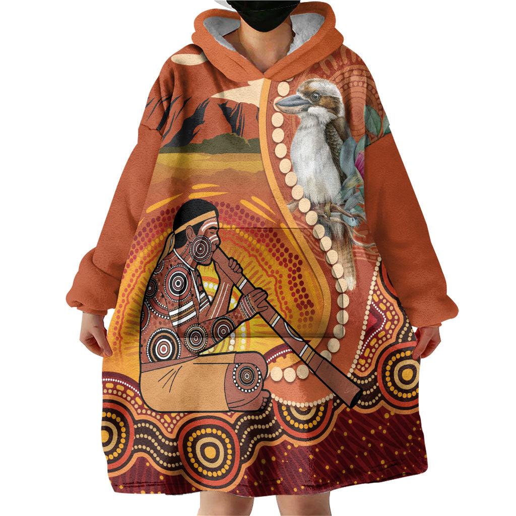 Australia Didgeridoo Wearable Blanket Hoodie Aussie Kookaburra Indigenous Dot Art