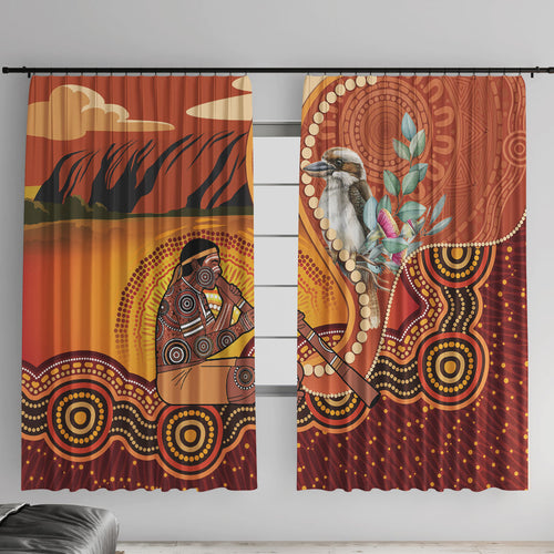 Australia Didgeridoo Window Curtain Aussie Kookaburra Indigenous Dot Art