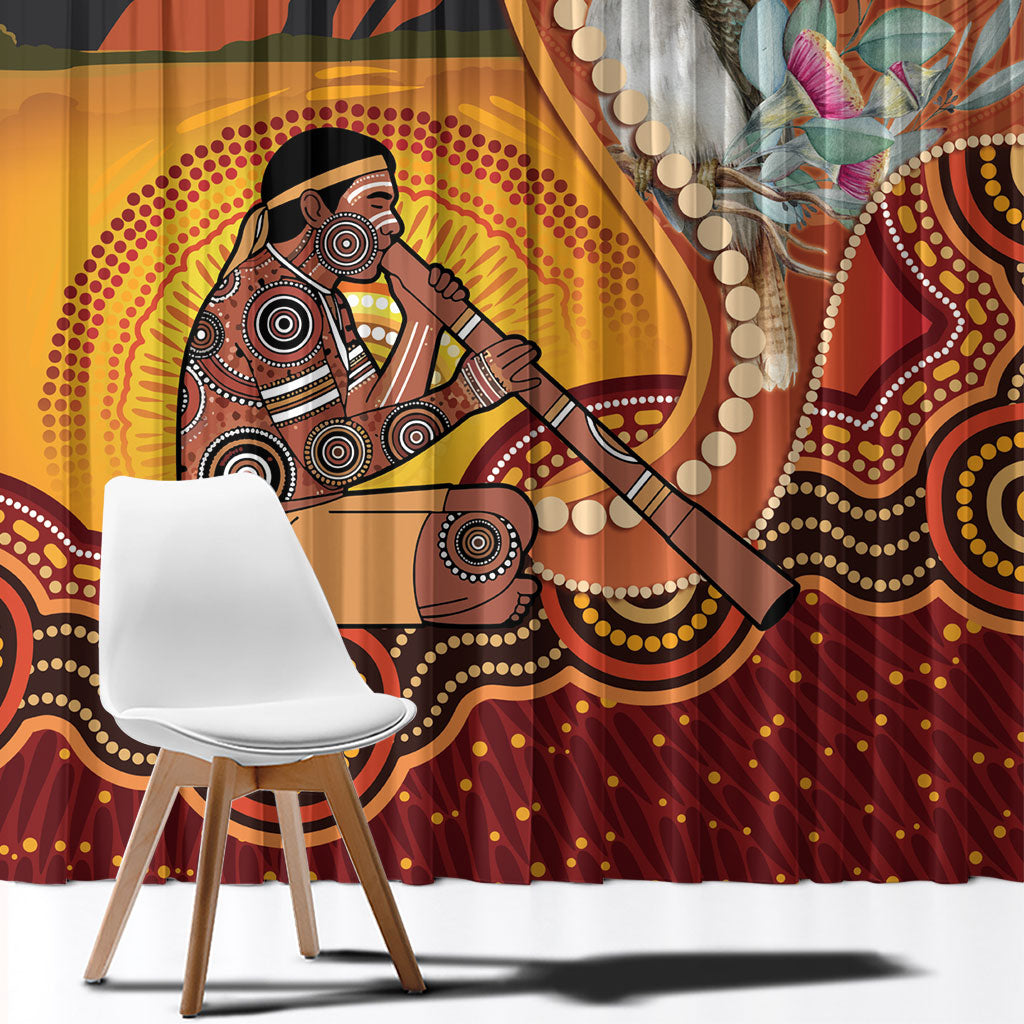 Australia Didgeridoo Window Curtain Aussie Kookaburra Indigenous Dot Art