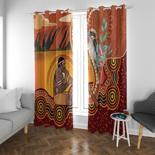 Australia Didgeridoo Window Curtain Aussie Kookaburra Indigenous Dot Art