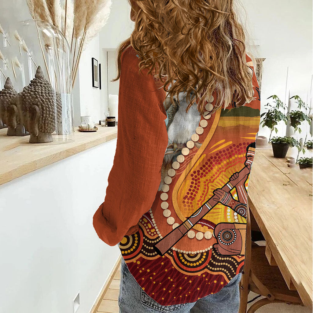 Australia Didgeridoo Women Casual Shirt Aussie Kookaburra Indigenous Dot Art