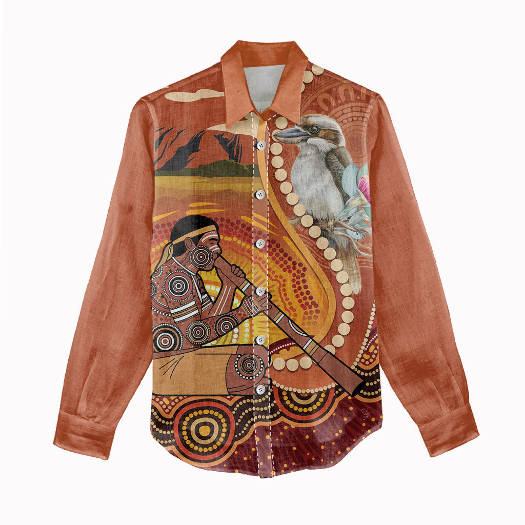 Australia Didgeridoo Women Casual Shirt Aussie Kookaburra Indigenous Dot Art