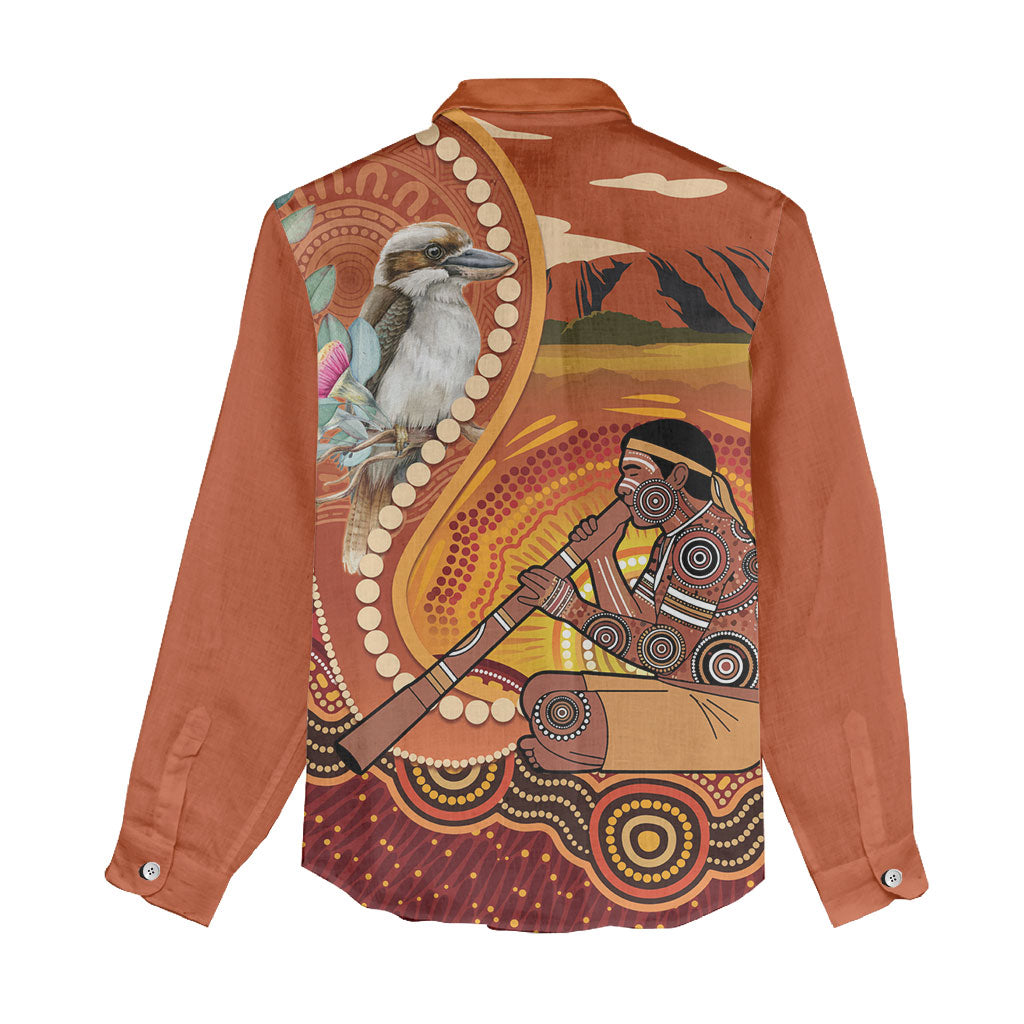 Australia Didgeridoo Women Casual Shirt Aussie Kookaburra Indigenous Dot Art