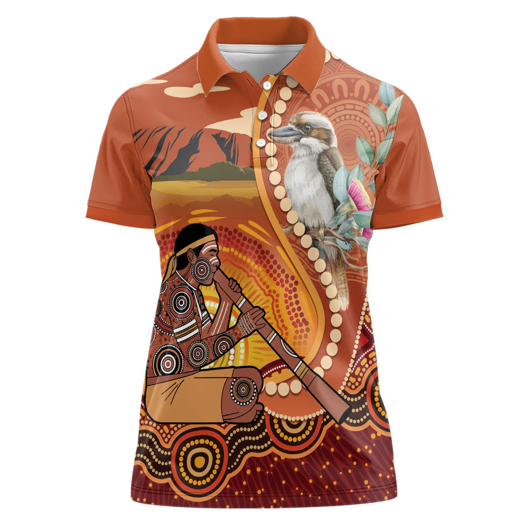 Australia Didgeridoo Women Polo Shirt Aussie Kookaburra Indigenous Dot Art