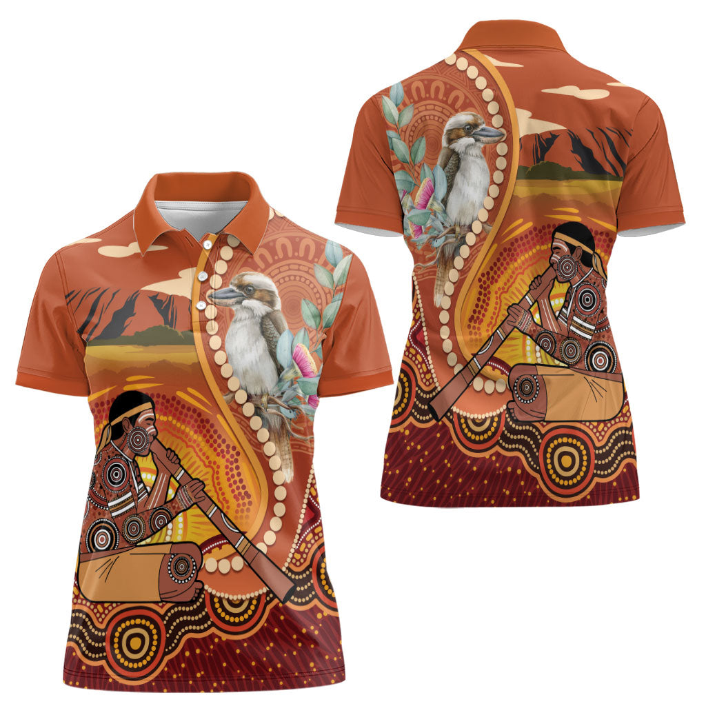 Australia Didgeridoo Women Polo Shirt Aussie Kookaburra Indigenous Dot Art