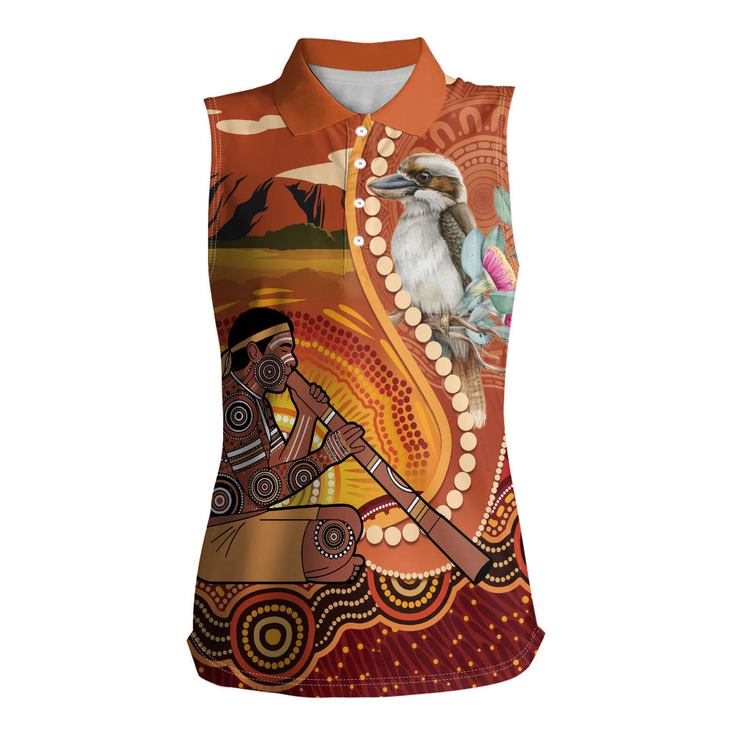 Australia Didgeridoo Women Sleeveless Polo Shirt Aussie Kookaburra Indigenous Dot Art