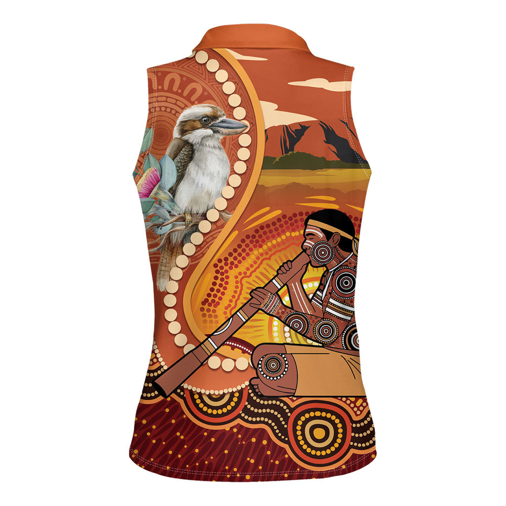 Australia Didgeridoo Women Sleeveless Polo Shirt Aussie Kookaburra Indigenous Dot Art