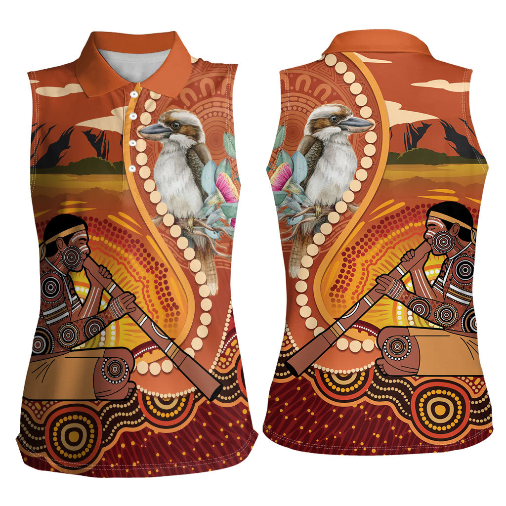 Australia Didgeridoo Women Sleeveless Polo Shirt Aussie Kookaburra Indigenous Dot Art