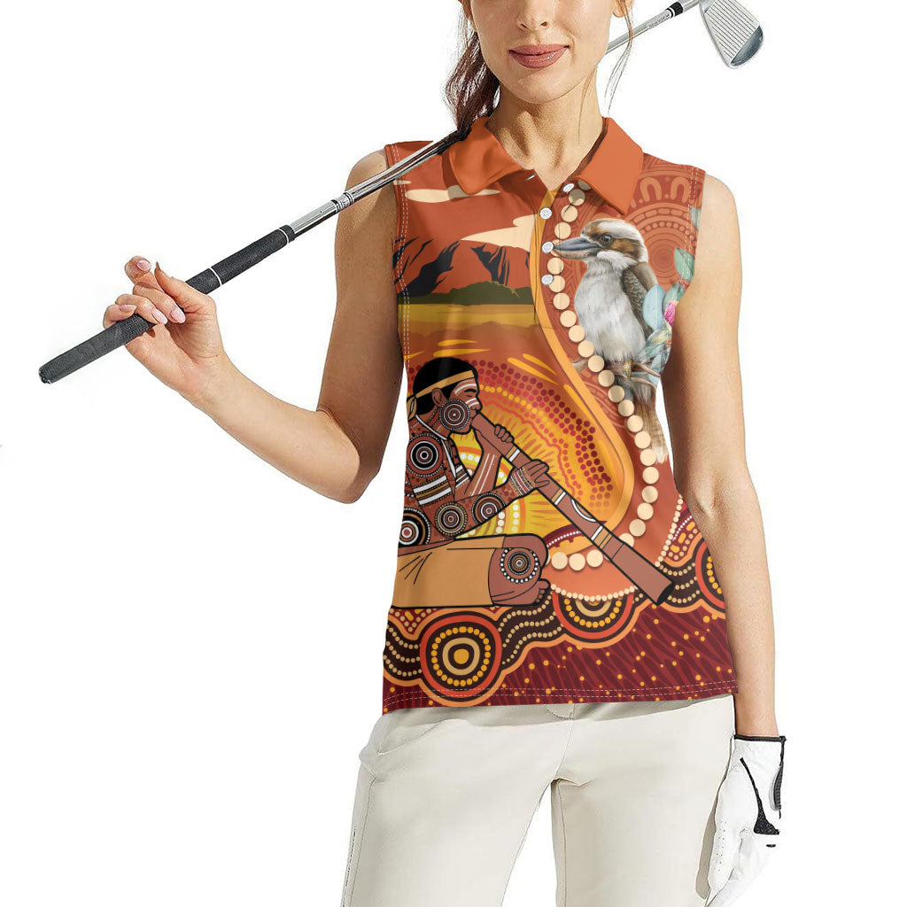 Australia Didgeridoo Women Sleeveless Polo Shirt Aussie Kookaburra Indigenous Dot Art