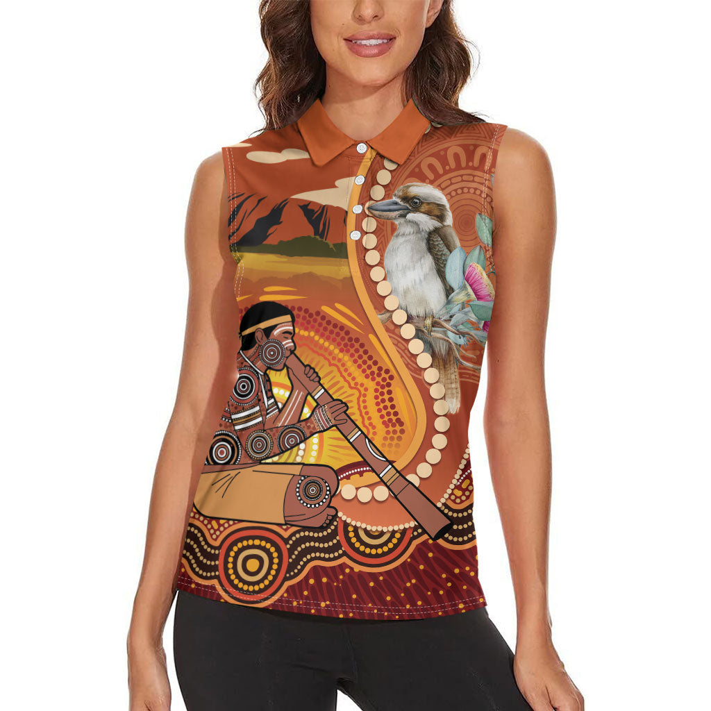 Australia Didgeridoo Women Sleeveless Polo Shirt Aussie Kookaburra Indigenous Dot Art