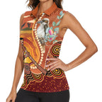 Australia Didgeridoo Women Sleeveless Polo Shirt Aussie Kookaburra Indigenous Dot Art