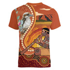 Australia Didgeridoo Women V-Neck T-Shirt Aussie Kookaburra Indigenous Dot Art