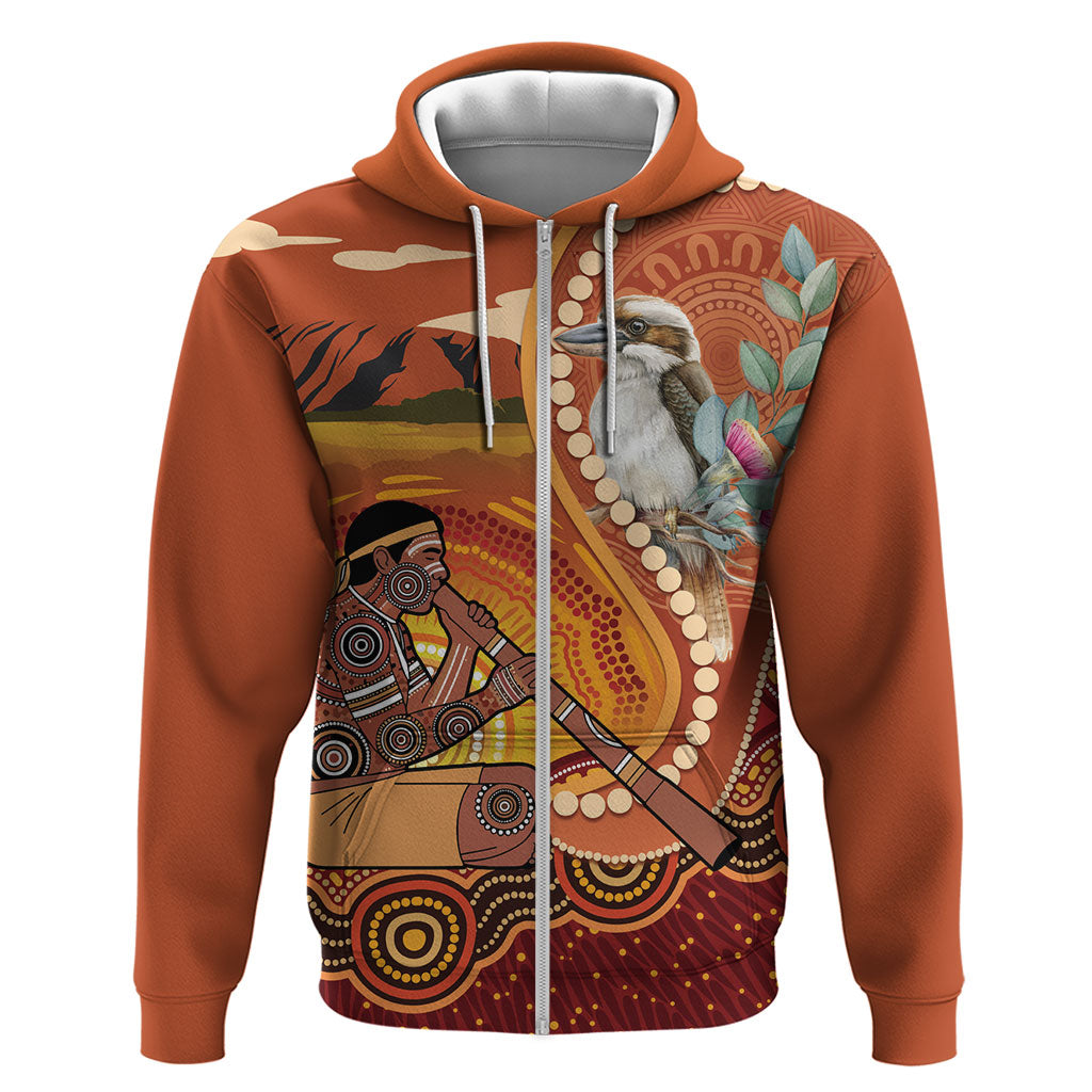 Australia Didgeridoo Zip Hoodie Aussie Kookaburra Indigenous Dot Art