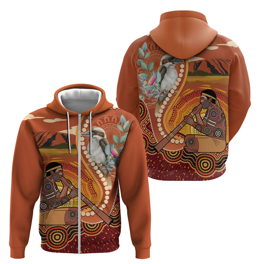 Australia Didgeridoo Zip Hoodie Aussie Kookaburra Indigenous Dot Art