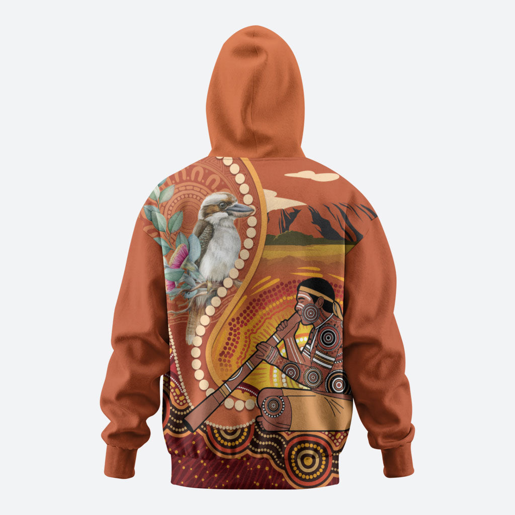 Australia Didgeridoo Zip Hoodie Aussie Kookaburra Indigenous Dot Art