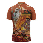 Australia Didgeridoo Zipper Polo Shirt Aussie Kookaburra Indigenous Dot Art